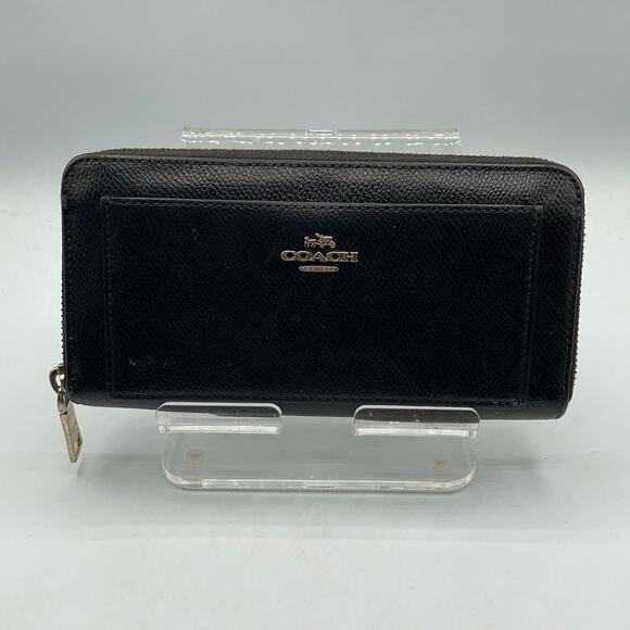 Coach Women's Zip Around Long Fold Wallet, Black- about 8 x 4 x 1 inches - Picture 1 of 6